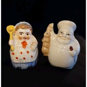 Vintage Portly Chef w/Rabbit & Baker w/Spoon Salt & Pepper Shakers -Japan